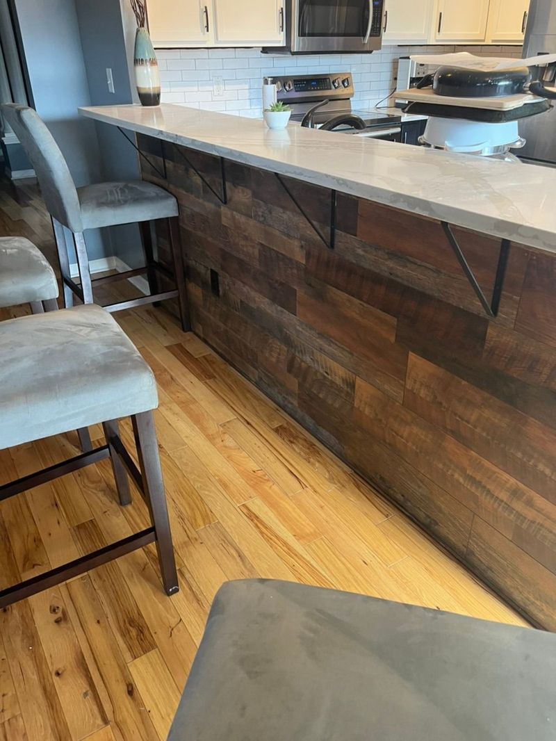 Reclaimed-look wood bar front