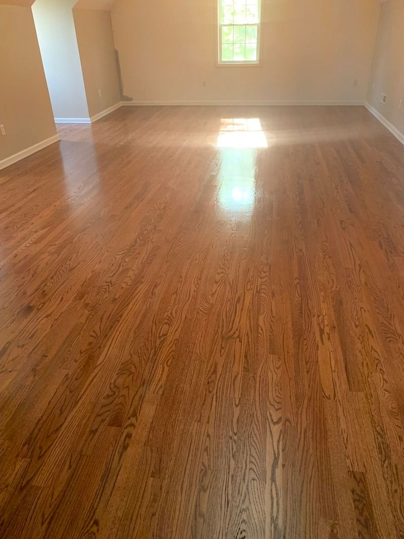 Refinished red oak, satin finish